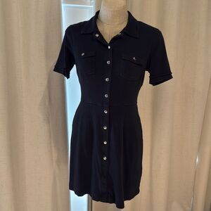 New York & Company Black Button Down/Snap Collared Cotton Dress